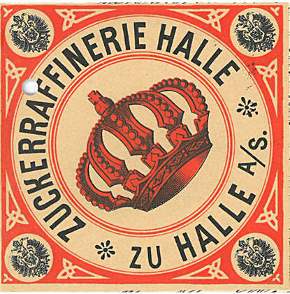 I 600, Nr. 7, Bl. 4: Warenzeichen der Zucker-Raffinerie Halle (Schutzzeichen) von 1882, aufgeklebt auf ein Schreiben an Justizrat von Radecke vom 11.5.1882. Klicken zum Vergrößern.