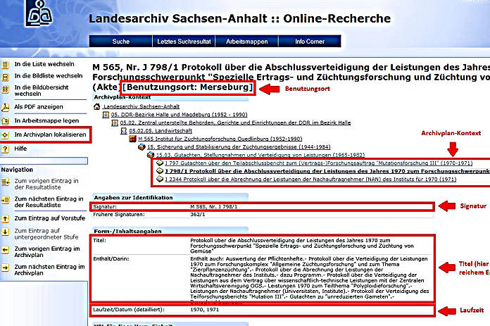 Erläuterte Detailsicht der Datenbank Erläuterte Detailsicht der Datenbank