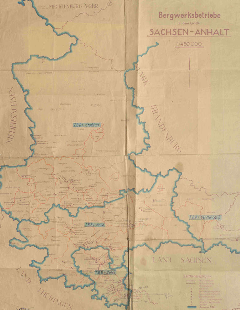 Aus F 89, Nr. 18 „Übersichtsplan der Bergwerksbetriebe im Lande Sachsen-Anhalt“, Febr. 1947 Abbildung aus F 89, Nr. 18 „Übersichtsplan der Bergwerksbetriebe im Lande Sachsen-Anhalt“, Febr. 1947