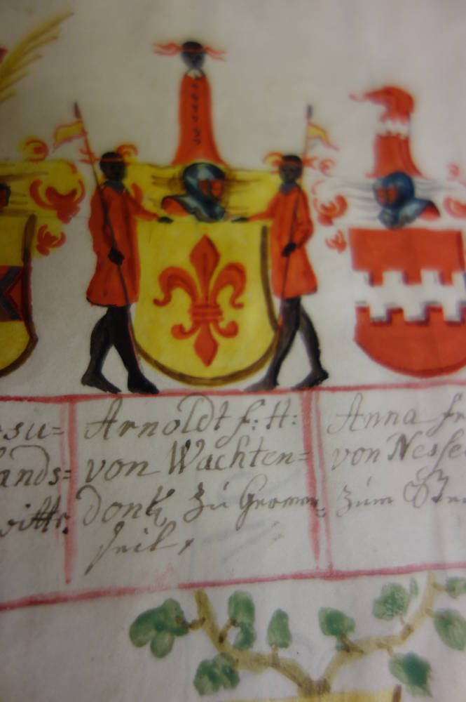 U 8c, Nr. 30: Ahnentafel Edmunds von Brabeck auf Lethmate, 1741, (Detail). Klicken zum Vergrößern.