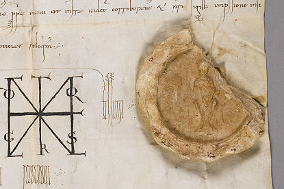 Prachtvolles, aber leider zerbrochenes Siegel auf einer Urkunde König Heinrichs IV. von 1073 (Z 1, Nr. 28). Klicken zum Vergrößern. Abbildung Prachtvolles, aber leider zerbrochenes Siegel auf einer Urkunde König Heinrichs IV. von 1073 (Z 1, Nr. 28).