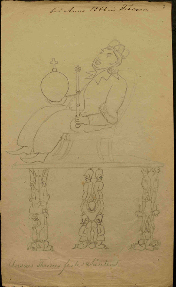 Satirische Karikatur aus dem Revolutionsjahr 1848 (LASA, E 193, Nr. 7). Abbildung Satirische Karikatur aus dem Revolutionsjahr 1848 (LASA, E 193, Nr. 7).