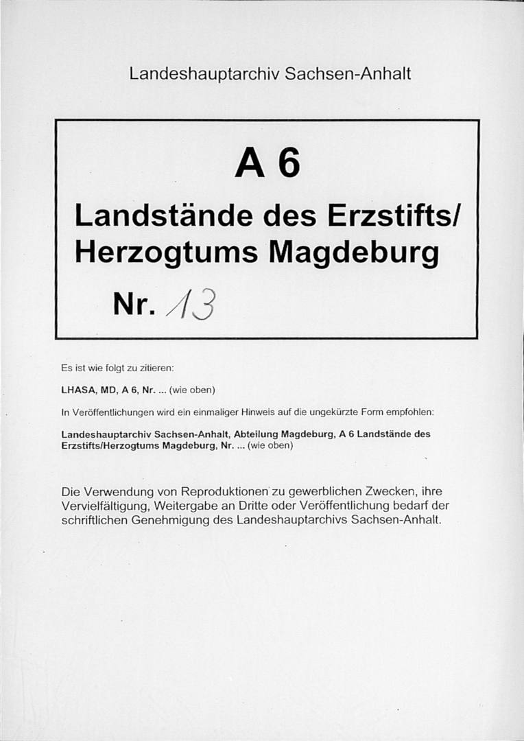 Abbildung: Ein früher verwendetes Vorsatzblatt für Archivalien.
