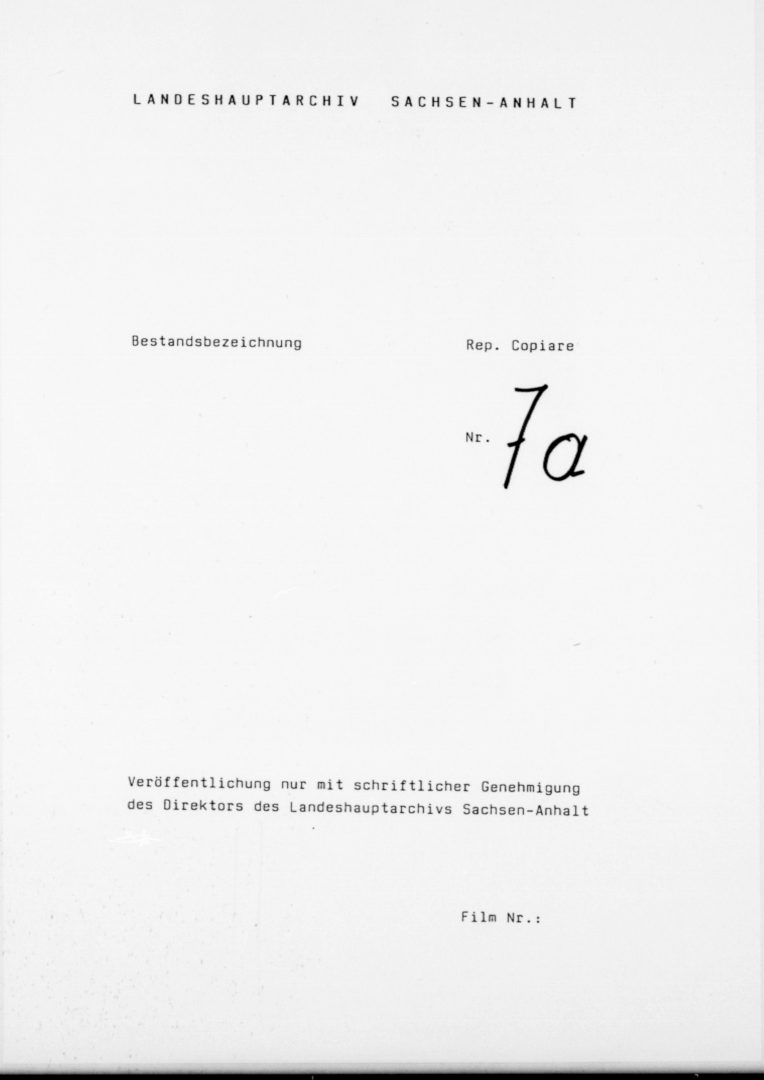 Abbildung: Ein früher verwendetes Vorsatzblatt für Archivalien.