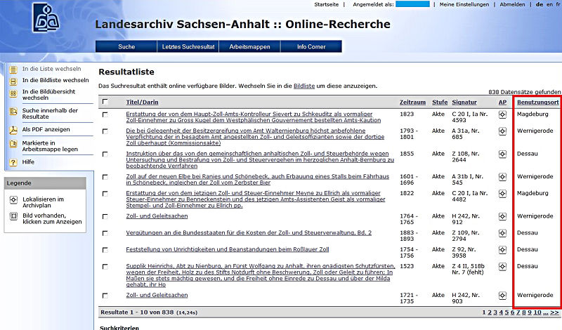 Anzeige des Benutzungsortes in der Resultatliste... Anzeige des Benutzungsortes in der Resultatliste...