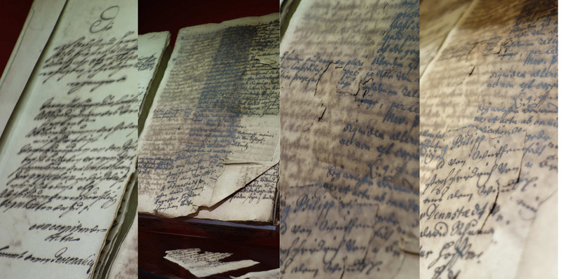 Die Erhaltung historischer Unterlagen stellt Archive, etwa im Fall von sogenanntem Tintenfraß, vor große Herausforderungen. Abbildung Die Erhaltung historischer Unterlagen stellt Archive, etwa im Fall von sogenanntem Tintenfraß, vor große Herausforderungen.