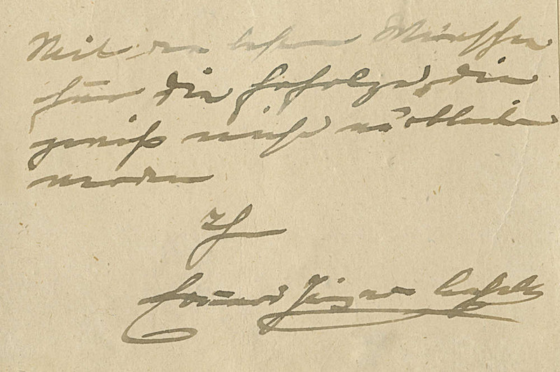 Abbildung Die letzten Worte aus einem Brief des Prinzen Eduard von Anhalt (1861-1918) an den Kom-ponisten Sacks, der mit den Worten endet „…Mit den besten Wünschen für die Erfolge, die gewiß nicht ausbleiben werden...“. Mit Klick zur vollständig