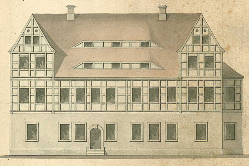 C 48 IX, Lit. E Nr. 42: Zeichnung von dem Amtshaus in Seyda (undatiert). Klicken zum Vergrößern. Abbildung C 48 IX, Lit. E Nr. 42: Zeichnung von dem Amtshaus in Seyda (undatiert).