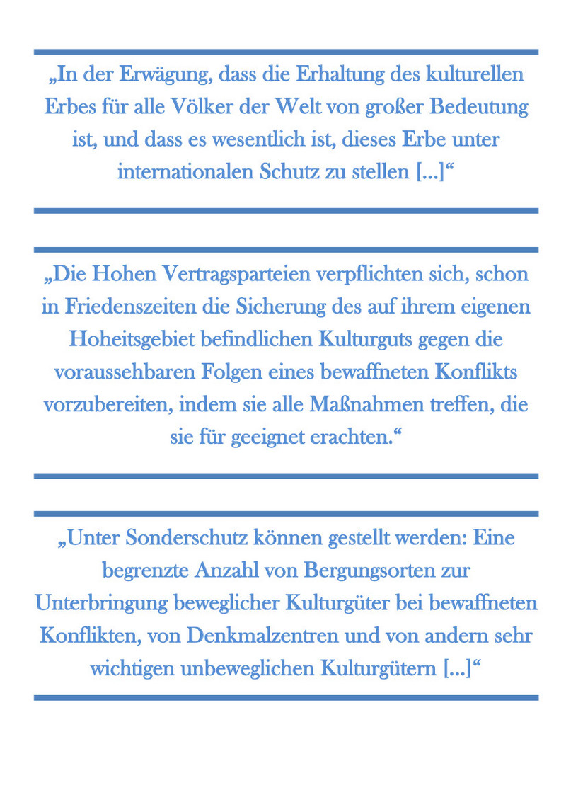 Abbildung Ausschnitte aus der Haager Konvention von 1954. Klicken zum Vergrößern.