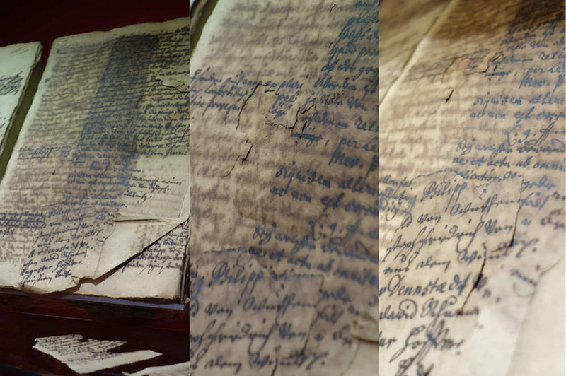 Die Erhaltung historischer Unterlagen stellt Archive, etwa im Fall von sogenanntem Tintenfraß, vor große Herausforderungen. Mit Klick zur vollständigen Meldung gelangen. Abbildung Die Erhaltung historischer Unterlagen stellt Archive, etwa im Fall von sogenanntem Tinten-fraß, vor große Herausforderungen. Mit Klick zur vollständigen Meldung gelangen.
