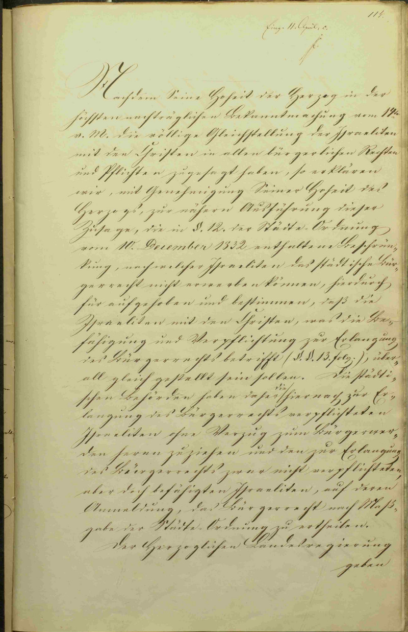 Verordnung, die nähere Ausführung der völligen Gleichstellung der Israeliten mit den Christen in allen bürgerlichen Rechten und Pflichten betreffend, 10. April 1848