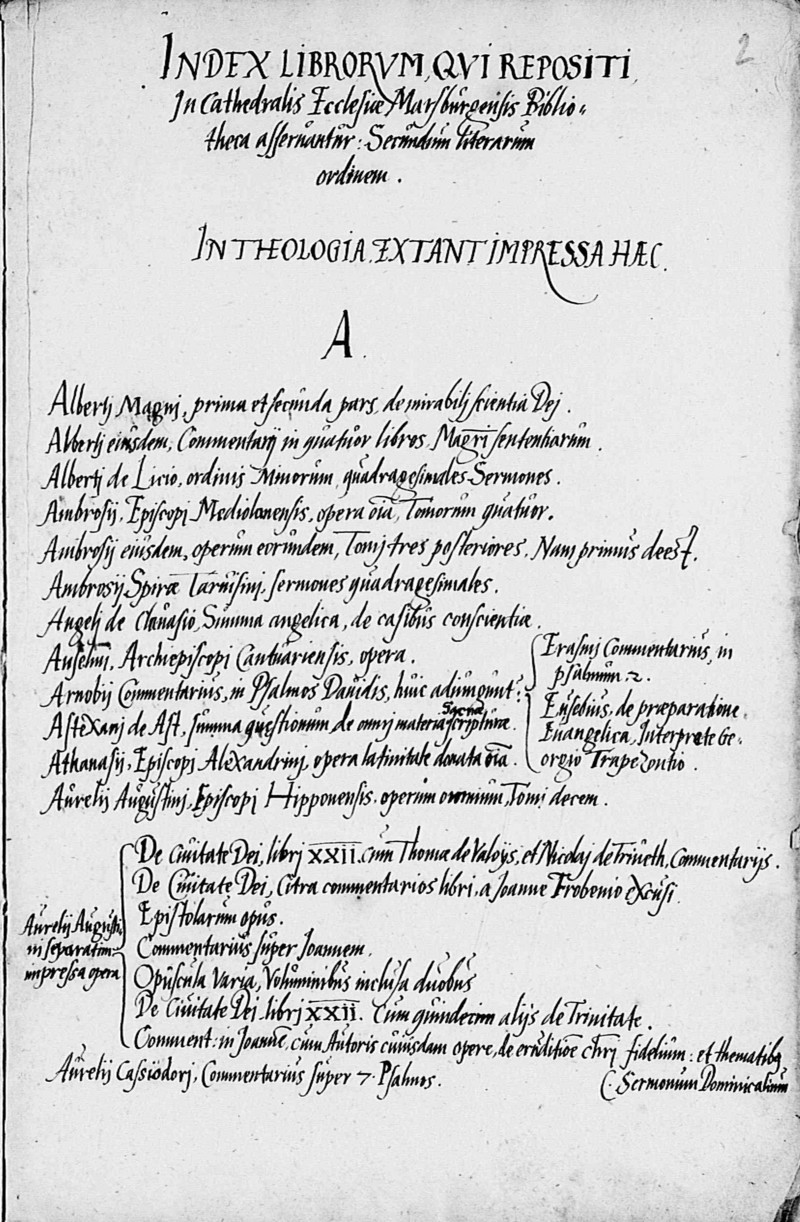 Verzeichnis der Bibliotheken zu Merseburg, 16. Jh. (LASA, A 30a I, Nr. 15)