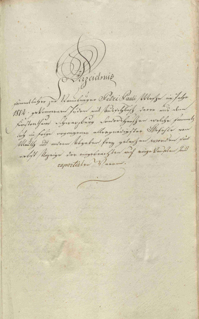 Verzeichnis aller Juden, welche 1812 zur Peter-Pauls-Messe nach Naumburg kamen (LASA, A 30b II, I Nr. 838)