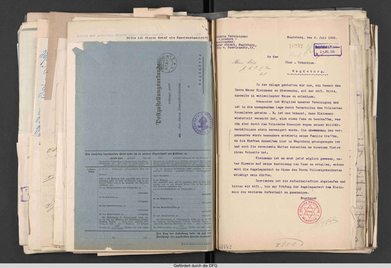 Schreiben des Vorsitzenden der jüdischen Vereinigung „Achduth“ Magdeburg, Gustav Abosch, an den Oberpräsidenten, Magdeburg, 6. Juli 1926 (LASA, C 20 I, Ib Nr. 1749 Bd. 2)